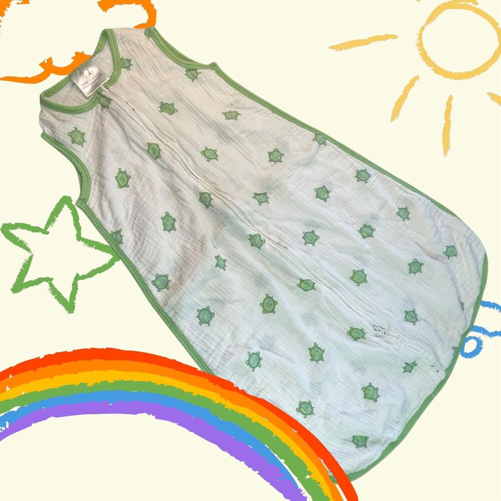 Aden + Anais Boutique Sleep Sack White Green Trim Turtles Size S 0–6m
